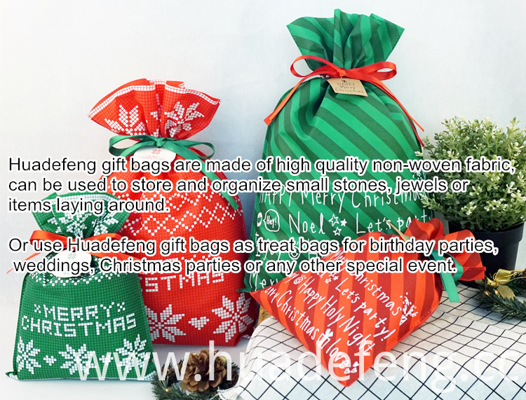 red color green rope christmas non woven bags